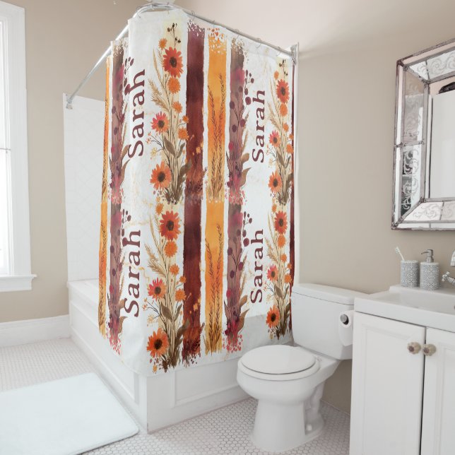 Personalized Floral Shower Curtain with Name (In Situ)
