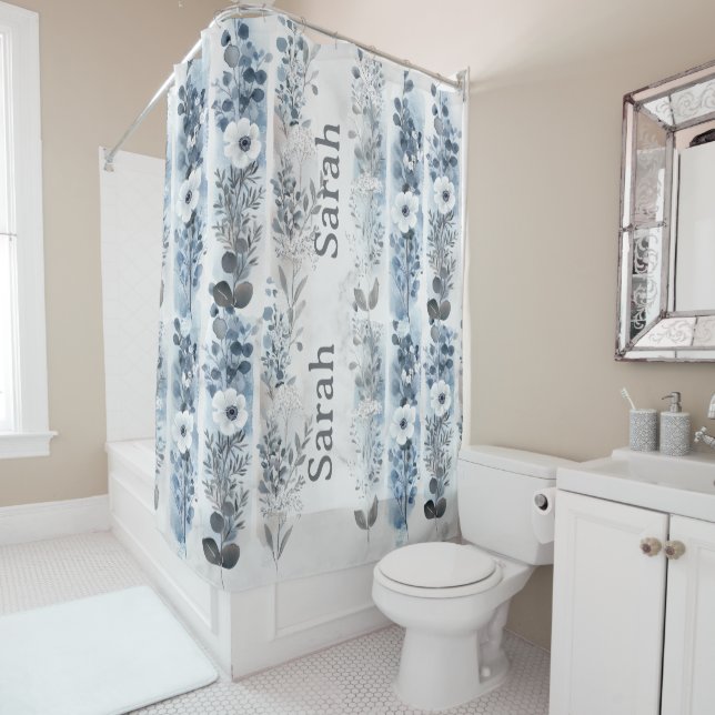Personalized Floral Shower Curtain with Name (In Situ)
