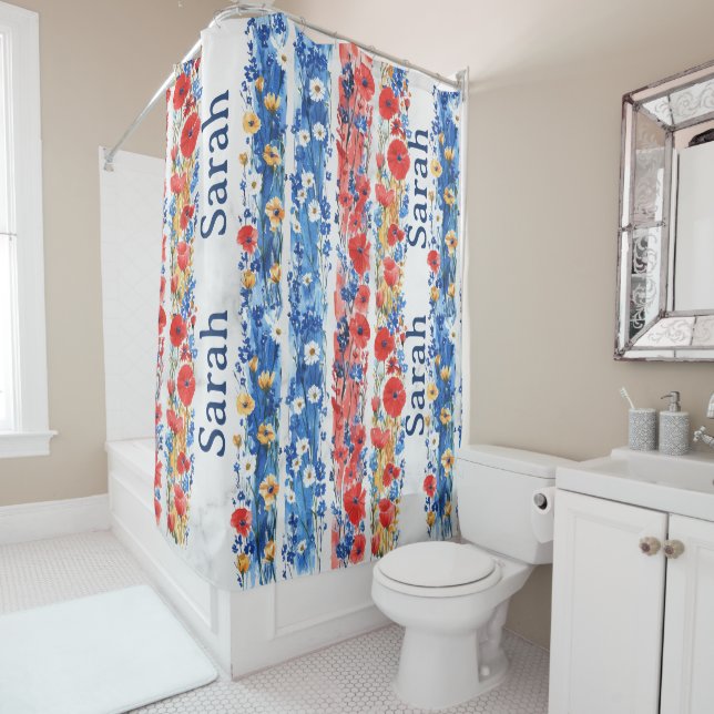 Personalized Floral Shower Curtain with Name (In Situ)