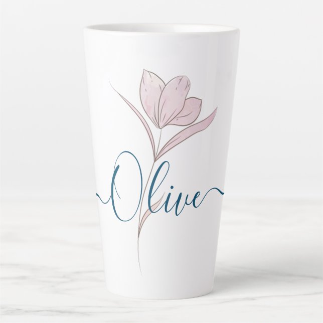 Personalized Floral Sketch Watercolor Latte Mug  (Front)