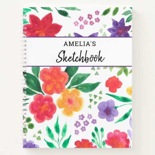 Personalized Floral Sketchbook Notebook