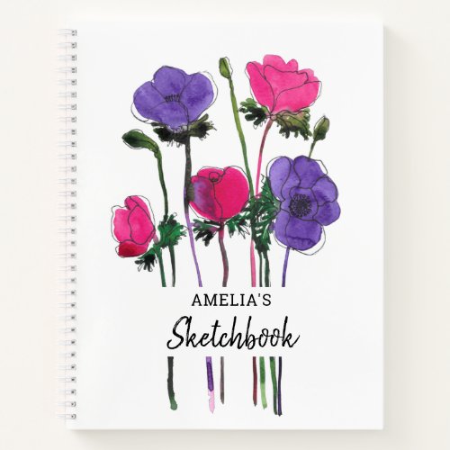 Personalized Floral Sketchbook Notebook
