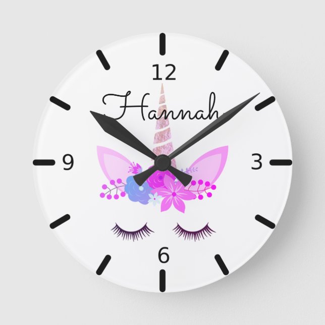 Personalized Floral Sleeping Unicorn Round Clock (Front)