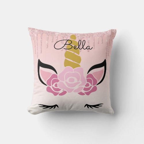 Personalized Floral Sleeping Unicorn Throw Pillow