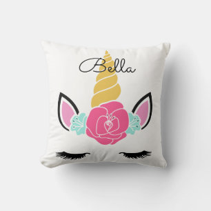 Personalized Floral Sleeping Unicorn Throw Pillow