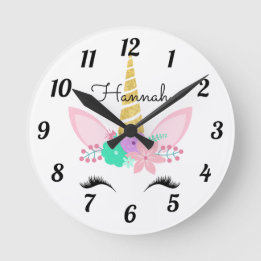 Personalized Floral Smiling Unicorn Round Clock