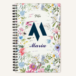 Personalized Floral Spiral Notebook with Initial M
