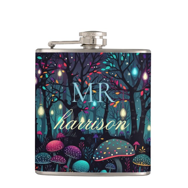 Personalized Floral Spray Fantasy Art Flask (Front)