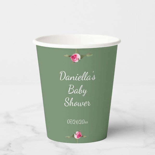 Personalized Floral Spray Green Paper Cups (Front)