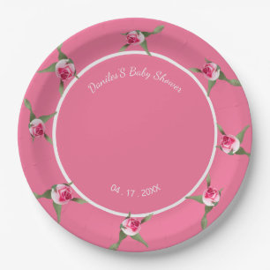 Personalized Floral Spray Red Paper Plates