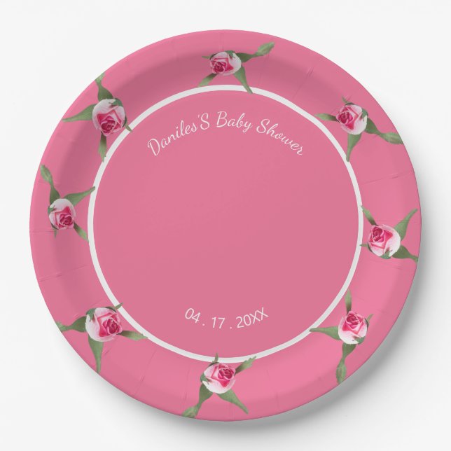 Personalized Floral Spray Red Paper Plates (Front)