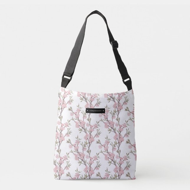 Personalized Floral Sprigs Pattern Pink Crossbody Bag (Front)