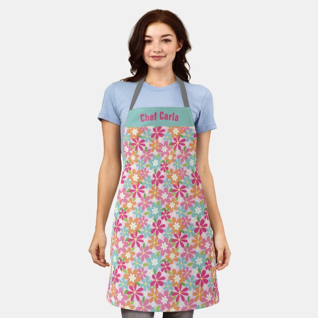 Personalized Floral Spring Flowers Cute Womens  Apron (Worn)