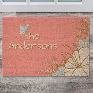 Personalized Floral Spring Welcome Mat