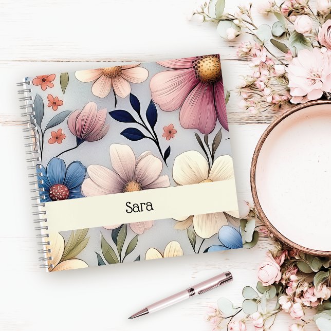 Personalized Floral Square College Ruled Notebook (Creator Uploaded)