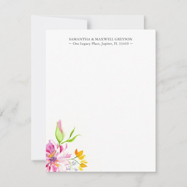 Personalized Floral Stationery Note Card (Front)