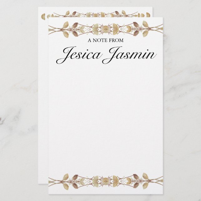 Personalized Floral Stationery with Name  (Front/Back)