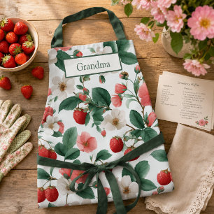 Personalized Floral Strawberry Cottagecore Apron