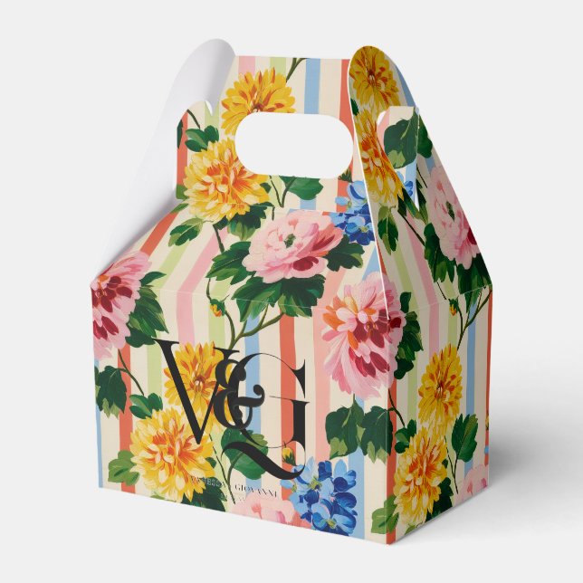 Personalized Floral Stripe Wedding Favor Boxes (Front Side)