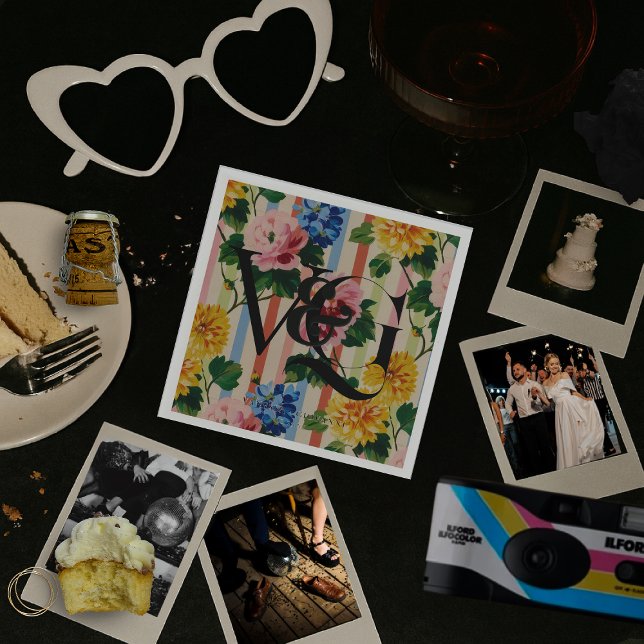 Personalized Floral Stripe Wedding Monogram Napkins (Creator Uploaded)