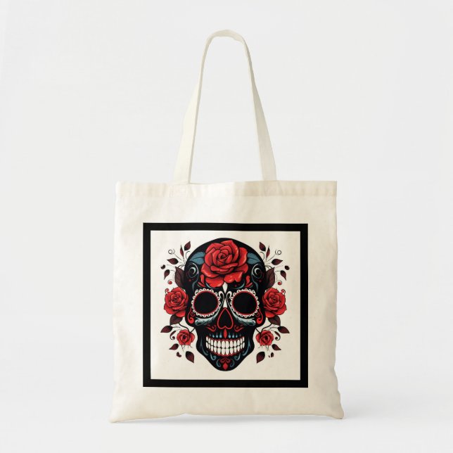 Personalized Floral Sugar Skull Tote Bag (Front)