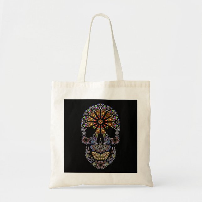 Personalized Floral Sugar Skull Tote Bag (Front)