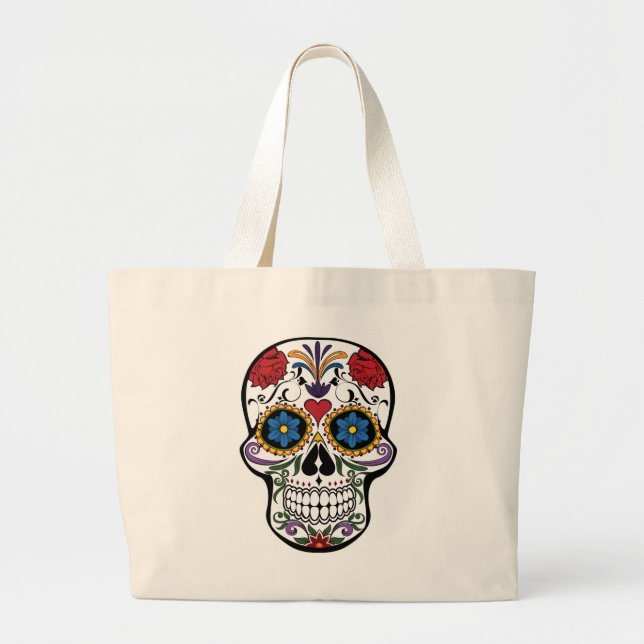 Personalized Floral Sugar Skull Tote Bag (Front)