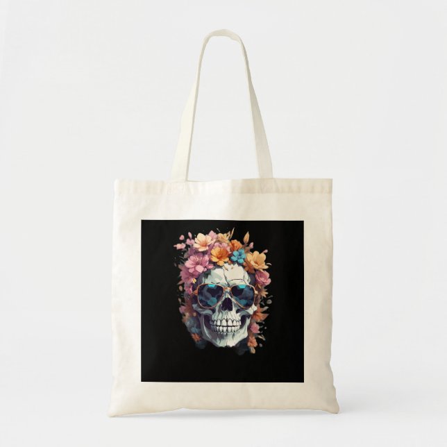 Personalized Floral Sugar Skull Tote Bag (Front)
