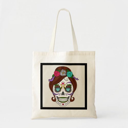 Personalized Floral Sugar Skull Tote Bag