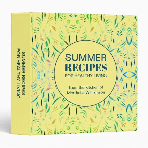 Personalized Floral Summer Recipes 3 Ring Binder