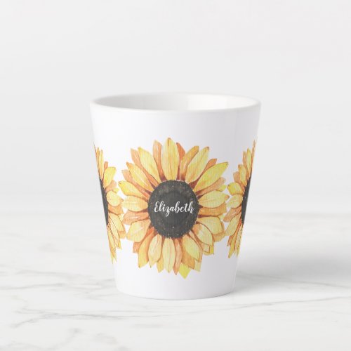 Personalized Floral Sunflower Monogrammed Latte Mug