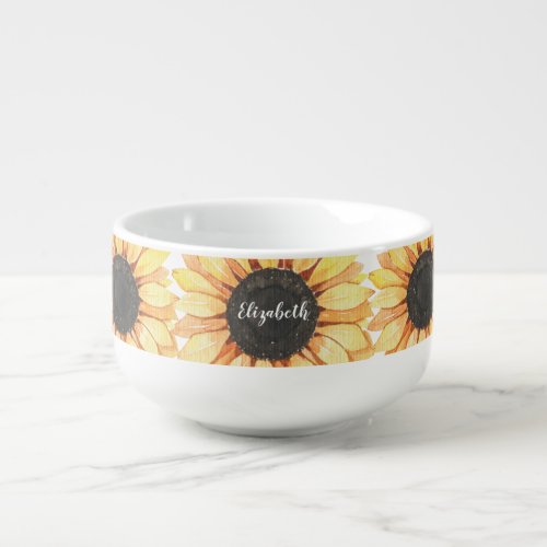 Personalized Floral Sunflower Monogrammed Soup Mug