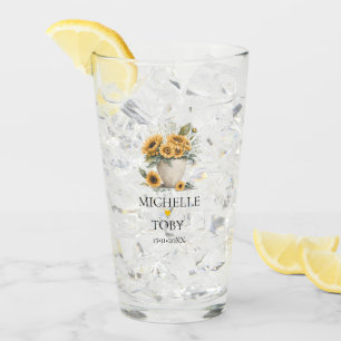 Personalized Floral Sunflower Newlyweds Wedding Glass