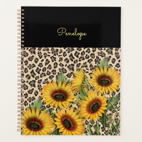 Personalized Floral Sunflowers Leopard Planner