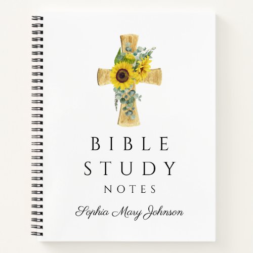 Personalized Floral Sunflowers Religious Cross Notebook