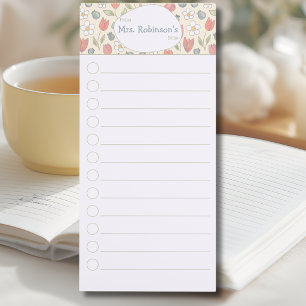 Personalized Floral Teacher Checklist Notepad 