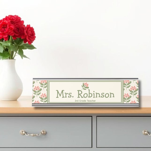 Personalized Floral Teacher Desk Nameplate (Personalized Teacher Nameplate for Classroom)