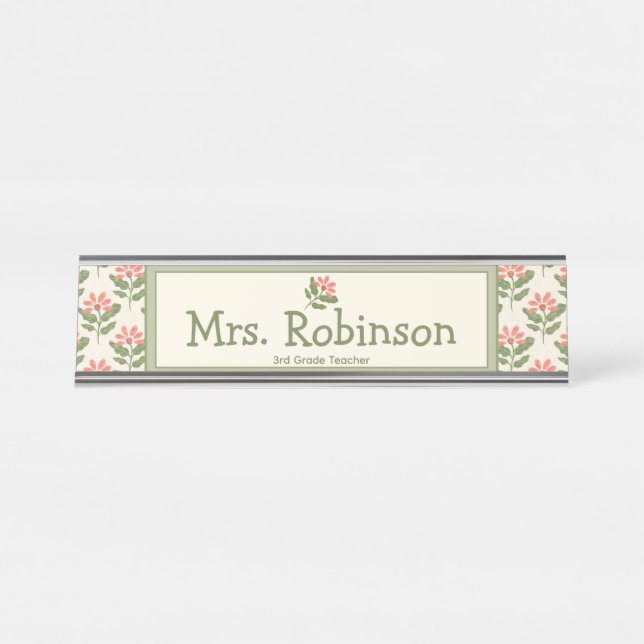 Personalized Floral Teacher Desk Nameplate (Front)