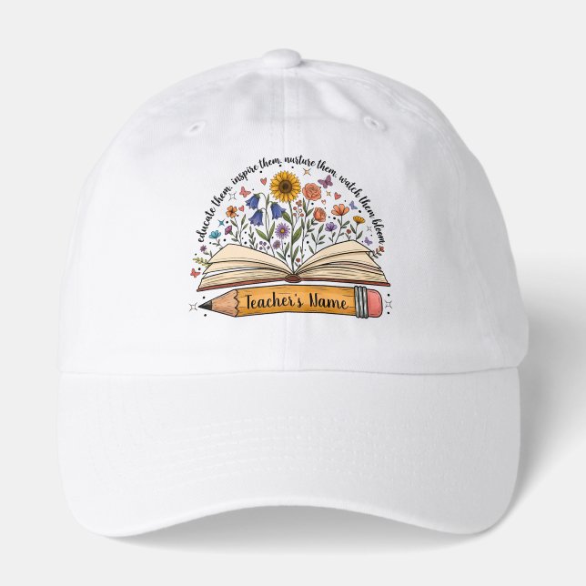 Personalized Floral Teacher Name Hat | Custom Name (Front)
