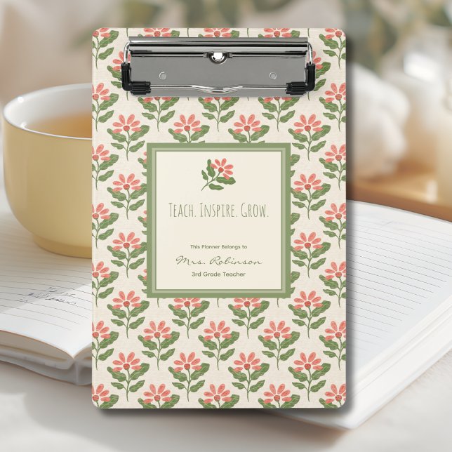 Personalized Floral Teacher Planner Mini Clipboard (Personalized Mini Clipboard for Teachers | Perfect Floral Custom Clipboard for Educators)