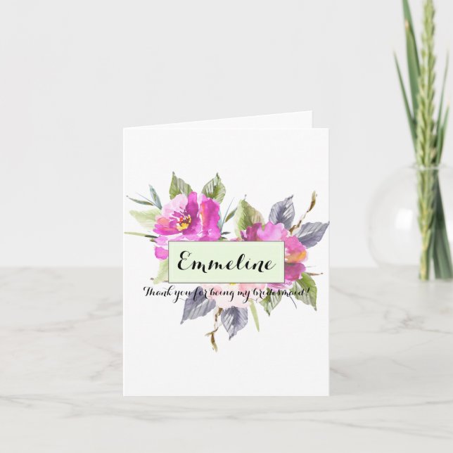 Personalized Floral Thank you bridesmaid Card (Front)