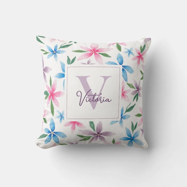 Personalized Floral Throw Pillow (Front)