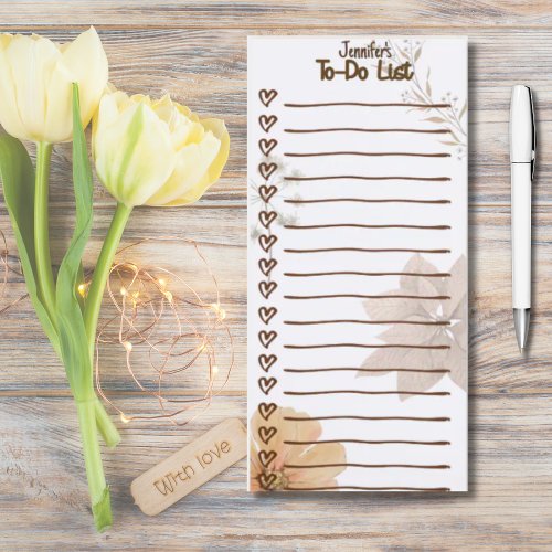 Personalized Floral To_Do List Earth Tones Magnetic Notepad