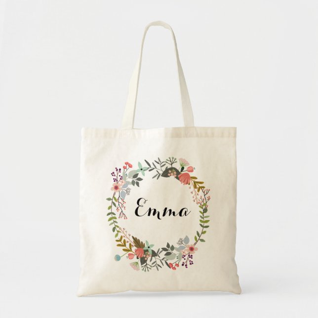 Personalized Floral Tote Bag (Front)