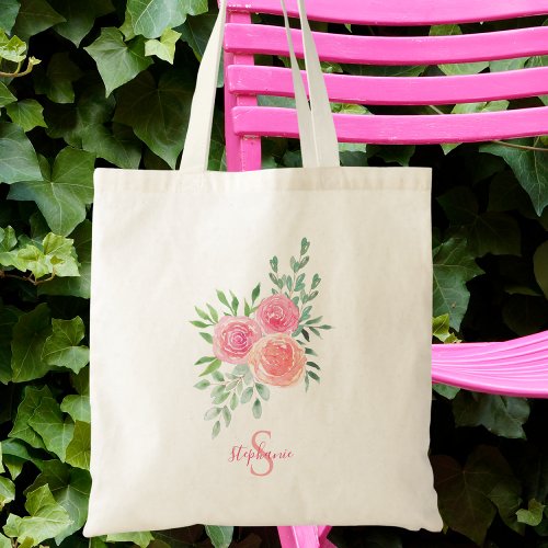 Personalized Floral Tote Bag
