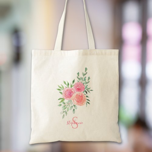 Personalized Floral Tote Bag