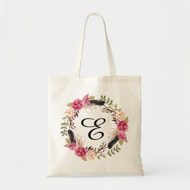 Personalized Floral Tote Bag Bridesmaid Bohemian (Front)