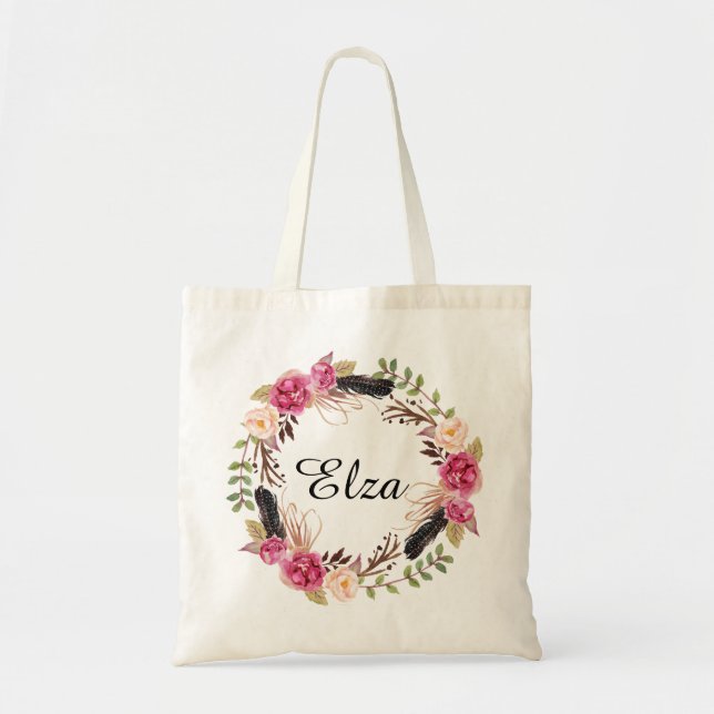 Personalized Floral Tote Bag Bridesmaid welcome (Front)
