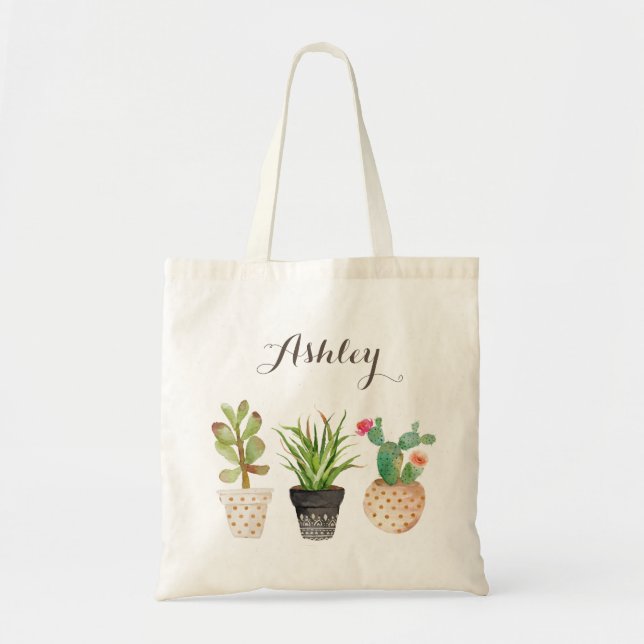 Personalized Floral Tote Bag Cactus (Front)