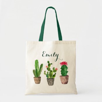 Personalized Floral Tote Bag Cactus by HannahMaria at Zazzle